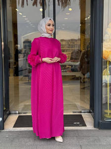 Robes longues pour femmes musulmanes du Moyen-Orient, taille plus, abaya plissée, luxueuse et haut de gamme, à volants, manches longues, robe décontractée - Product Image 5