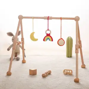 Cuna multifuncional de madera para niños recién nacidos, reposabrazos colgante para bebés, manos, marco de fitness, juguetes, estera para gatear