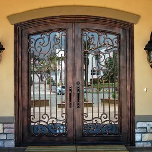 Design de luxe intérieur extérieur avant double verre portes en fer forgé portes extérieures en fer porte d'entrée en fer forgé