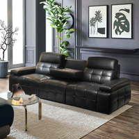 Sofá Cama Eléctrico Extensible Negro Moderno para el Hogar Inteligente, Conjunto de Sofás de Cuero con Respaldo Alto, Asiento Profundo y Función Retráctil