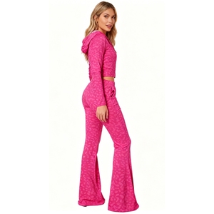 ฤดูใบไม้ร่วง/ฤดูหนาวแฟชั่นสตรีมีฮู้ดพิมพ์ลายเสือดาวเสื้อสเวตเตอร์แขนยาวและกางเกงกีฬาทรงเข้ารูปชุดแฟชั่น 2 ชิ้น - Product Image 5