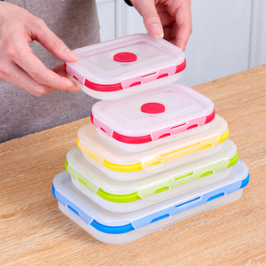 Thực Phẩm Cấp 4Pcs Silicone Gấp Bento Lưu Trữ Container Với PP Nắp Ráp Thực Phẩm Container Xách Tay Silicone Hộp Ăn Trưa - Product Image 1