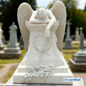 Statua di Angelo Piangente in Marmo Intagliata a Mano BSA Personalizzata per Monumenti e Decorazioni Funebri - Product Image 1