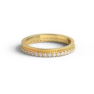 <b>Vintage</b> 18K 14K <b>Gold</b> Plated Miligrain Bead Eternity Band Round Brilliant Cut Lab Grown Diamond Micro Pave Stacking Wedding <b>Ring</b> - Product Image 1