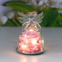 Rose éternelle multicolore en forme d'ange sous cloche en verre avec lumière LED – Cadeau pour la Saint-Valentin et la Fête des Mères