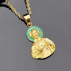 Pingente de Coração Sagrado de <span class=keywords><strong>Jesus</strong></span> em Ouro 18K com Revestimento em Aço Inoxidável, Colar de Moda Religiosa para Homens - Product Image 3