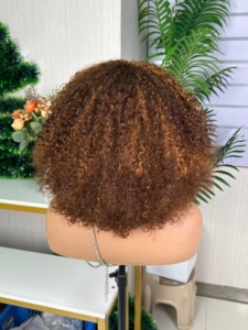 Burmese Curly Hair <b>Wig</b> pixie curly Jerry Curl Style Brown Ombre Color Full Head <b>Wig</b> - Product Image 4