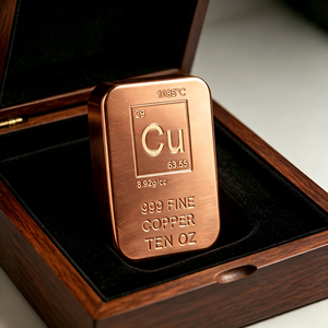 แท่งทองแดงขัดเงาขอบมน น้ำหนัก 10 ออนซ์ ทองแดงบริสุทธิ์สูง แท่งทองแดง ธาตุ Cu  ลายนูน  กล่องหุ้มกำมะหยี่อย่างดี สำหรับนักสะสม - Product Image 6