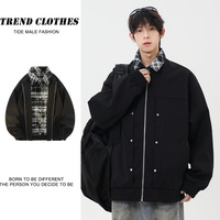 2025 unisexe manteau décontracté élégant ample col rabattu fermeture éclair avant polyvalent fondu deux pièces veste pour grande taille hiver toile