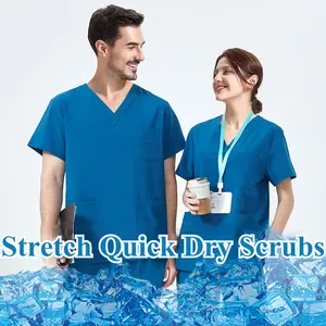 Quick Dry 4-way Stretch Scrub Set Nursing Uniforms Medical Hospital Doctors Nurses For Women Men Clinical Sanitary Outfit Suit