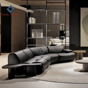 Derniers canapés modulaires modernes en cuir de couleur noire aniline pleine fleur pour salon ensemble Ernest - Product Image 3