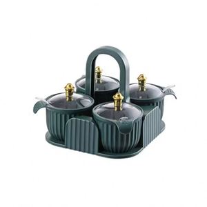 Boîte à épices de cuisine domestique 4 en 1 avec cuillères et couvercle transparent – Pot minimaliste pour le rangement des épices - Product Image 4