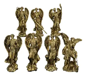 Juego de estatua de siete ángeles de la Iglesia católica ortodoxa de resina de bronce de 4,75 pulgadas