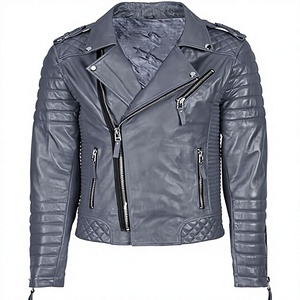 Blouson moto en PU blanc pour homme, coupe ajustée, col rabattu, fermeture éclair, design matelassé, manches classiques, vêtement d'automne - Product Image 5