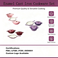 Ensemble de casseroles en fonte 3 pièces, compatible four, avec marmites à soupe et faitouts, poêle à frire émaillée, pour cuisinières à induction et à gaz