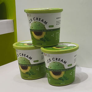 Taza de yogur de plástico con sabor occidental de 650g, embalaje Iml para yogur con tapa, contenedor de almacenamiento de helados de comida blanca y verde PP - Product Image 1