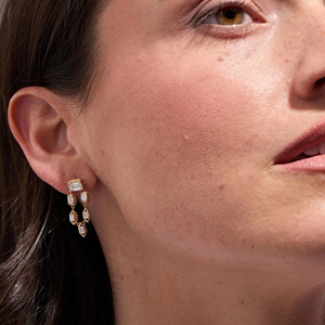 Emerald Cut Lab Grown Diamond Drop Earrings_ 14k Gold Dangle Jewelry - Product Image 1