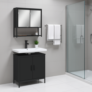 Set di Mobili da Bagno in Legno Ingegnerizzato Nero, Dimensioni Standard, Design Moderno, Facile da Pulire - Product Image 2