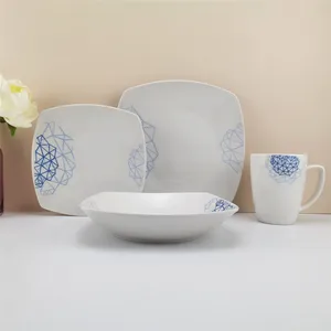 Linyi Queenza 24 piece dinner sets, cheap white square tableware dinner set porcelain promotion