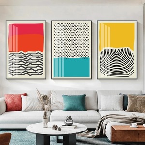 Vente en gros bas prix Mid-century moderne abstrait couleur bloc ligne affiches et impressions toile art peinture pour salon décor - Product Image 4
