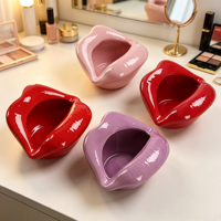 Support en céramique en forme de lèvres rouges, décoration créative pour la maison, rangement multifonctionnel pour pinceaux de maquillage et bijoux, idéal pour la vente en gros