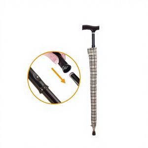 Bâton de marche en aluminium bleu OEM avec siège, parapluie, embout en caoutchouc et poignée en T - Product Image 1