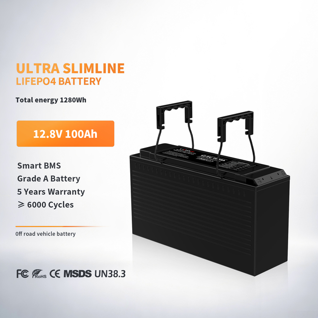 OEM/ODM 12.8V 100Ah LiFePO4 Ultra Thin Compact Lithium Battery 6000-Cycle Life 4-Year Warranty for Vehicle/Off-Road/Solar Energy