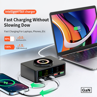 Cargador inalámbrico gan 6 en 1 de 100w al por mayor con pantalla inteligente, cargador de escritorio de carga rápida para reproductor mp3/mp4