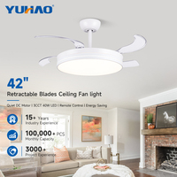 Ventilateur de plafond LED rétractable de 42 pouces avec télécommande, moteur DC dimmable, pour chambre d'enfant et salon, fabrication OEM ODM