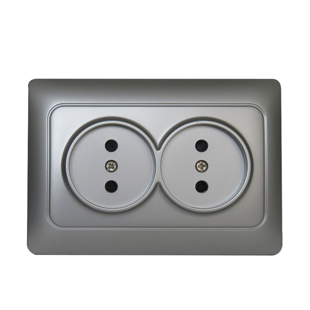 Russian Type Twin Socket EU Standard Electric Socket Silver PC Material 16A 250V Double Russian Socket