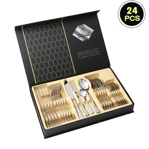 24-Piece sang trọng dùng một lần kinh doanh Bộ đồ ăn đặt 1010 Tây bít tết dao muỗng nĩa PVD bề mặt thép không gỉ cho khách sạn - Product Image 4