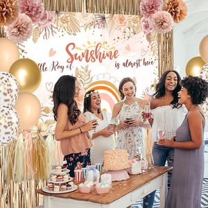 Decoraciones Boho para Baby Shower en Color Beige Dorado Champán para Otoño |   Fondo Boho con Globos y Pompones para Niña, un Pequeño Rayo <span class=keywords><strong>de</strong></span> <span class=keywords><strong>Sol</strong></span> - Product Image 6