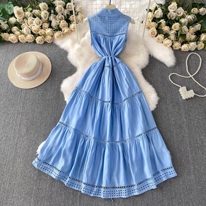 Abiti senza maniche con colletto intagliato <span class=keywords><strong>blu</strong></span> vento monopetto francese monopetto da donna - Product Image 6