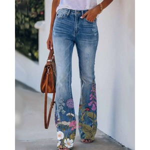 Nuova moda donna <span class=keywords><strong>pantaloni</strong></span> lunghi in Denim Vintage stampa floreale a quattro <span class=keywords><strong>bottoni</strong></span> <span class=keywords><strong>davanti</strong></span> a vita bassa <span class=keywords><strong>pantaloni</strong></span> Jeans <span class=keywords><strong>con</strong></span> 2 tasche - Product Image 3