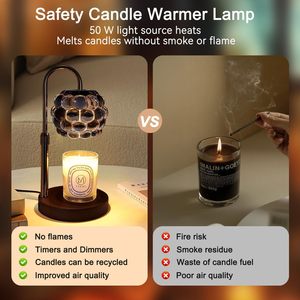 Cross-Border New Style European American Design Flameless Wax-Melting Aromatherapy <strong>Lamp</strong> <strong>Glass</strong> <strong>Shade</strong> Iron Body Timed Table <strong>Lamp</strong> - Product Image 2
