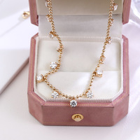 Collier à pampilles en or 18 carats haut de gamme avec perles de moissanite pour femme, chaîne délicate perlée, bijoux pour mariage et usage quotidien