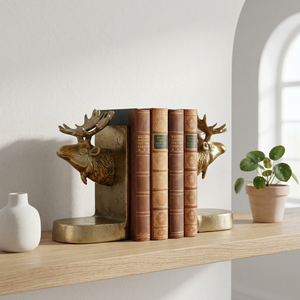 AK Brass Polish Finished Brass Moose Shape Metal <b>Bookends</b> Set Of 2 Customized Decorative Book Ends for Room Library Home Office - Product Image 3