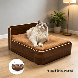 Cama de Lujo para Gatos de Madera Maciza con Logotipo Personalizado, con Colchón y Juego de Platos de Acero Inoxidable, Camas Elevadas para Perros Pequeños al por Mayor - Product Image 1