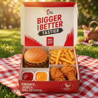 Boîte à emporter biodégradable personnalisée en carton ondulé blanc de qualité alimentaire pour burgers, sandwichs et frites – Disponible en version jetable
