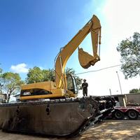 Excavateur amphibie d'occasion CAT 320CL CAT 320, excavateur CAT 320C 320CL 320D 320D2, machine de dragage de sable de rivière, côtés de bateau de ponton