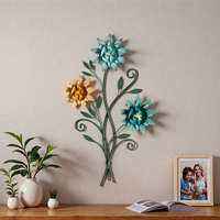 Décoration murale florale artisanale en métal blanc antique, style Art Déco, pour usage intérieur domestique