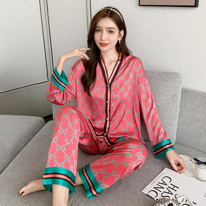 Womens Lụa Satin Bộ Đồ Ngủ Nút Xuống 2 Mảnh Pjs Dài Tay Áo Quá Khổ Ngủ Ve Áo Pyjama Nữ Homewear Loungewear - Product Image 2