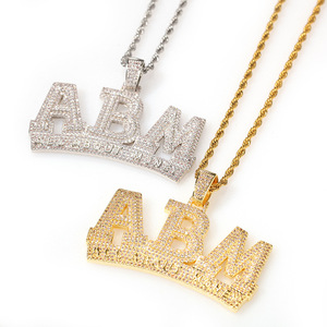 ABM SAVAGE Pendentif Hip Hop Plaqué Rhodium Trendy Cross Pattern avec CZ Letter Cash Trap Laiton Zircon sur Corde Chaîne pour Cadeau - Product Image 5