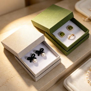 Luxury Texture Paper Jewelry <b>Box</b>, Lid and Base Rigid Gift <b>Box</b> for Earrings Rings Custom Logo Jewelry <b>Packing</b> Container - Product Image 3