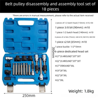 24 Pcs 18 Pcs Set Alat Pulley Alternator Baja, Kit Kunci Generator, Penahan Pulley Freewheel, Alat Pelepas Sabuk, Kotak Keras CiHOO