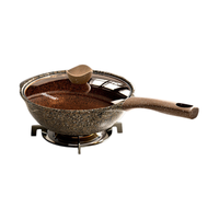 Wok multifonctionnel de petite taille, surface en granit titane antiadhésive, capacité de 2,5 L, couvercle en verre teinté ambre pour cuisinière à induction, électrique, halogène