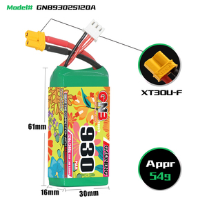 Batterie LiPo FPV GNB GAONENG 930mAh 2S 7.4V 120C avec connecteur XT30 pour course FPV Brushless 90mm à 130mm Torrent 110 - Product Image 3