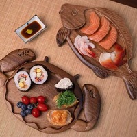 Plateaux en bois de noyer massif de qualité supérieure, sculptés à la main en forme de poisson et de crabe, plateau de service pour restaurant de fruits de mer, décoration de la maison, ustensiles de cuisine