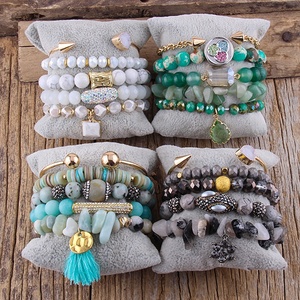 Conjunto de pulsera elástica con piedras preciosas naturales para <span class=keywords><strong>mujer</strong></span>, pulsera elástica con piedras de imitación, a la moda - Product Image 6
