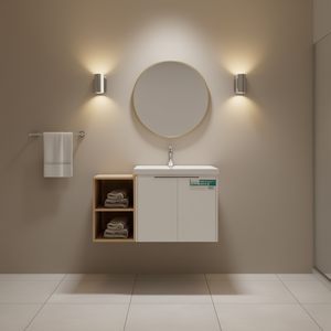 Meuble-lavabo de salle de bain avec vasque 36 pouces, fermeture douce, fixation murale, design moderne, style contemporain, armoire en MDF, miroir inclus - Product Image 2